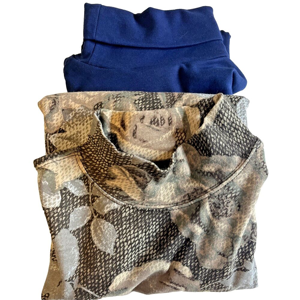 Rebecca Malone Turtleneck Tops Set 2 Women’s S Blue (New) And Rose Floral Print